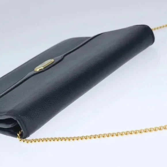 Christian Dior Chain Shoulder Bag Leather Navy Gold Auth yk16101 - Picture 7 of 16